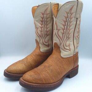 Vintage Tony Lama Stockman Roper Cowboy Boots Mens 9.5 B Tan Leather Western USA